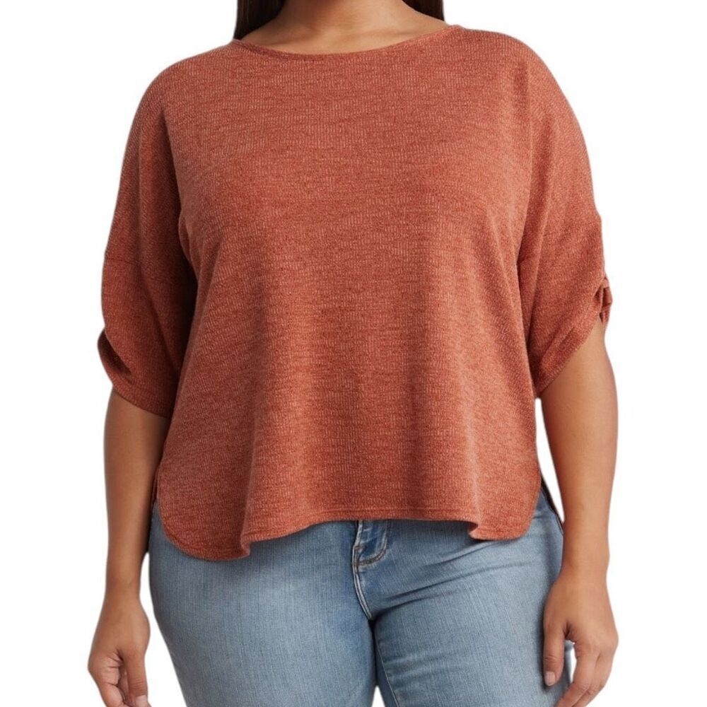 MAX STUDIO Ruched Sleeve Ribbed Top Size 2X - Picture 3 of 4
